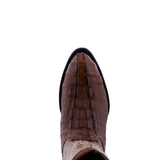 Mens Brown Alligator Tail Print Leather Cowboy Boots Round Toe