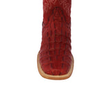 Mens Red Alligator Tail Print Leather Cowboy Boots Square Toe