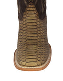 Mens Sand Snake Print Leather Cowboy Boots - Square Toe