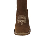 Mens Light Brown Chelsea Cowboy Boots Nubuck Leather - Square Toe