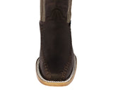 Mens Brown Cowboy Boots Solid Leather - Square Toe