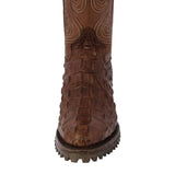 Mens Brown Motorcycle Boots Crocodile Back Cut Print - Round Toe