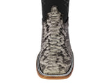 Mens Natural Cowboy Boots Python Print Leather - Square Toe