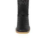 Mens Black Cowboy Boots Anaconda Print Leather - Square Toe