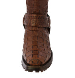 Mens Brown Motorcycle Boots Crocodile Back Print - Square Toe