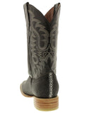 Mens Black Stingray Row Stone Print Leather Cowboy Boots Square Toe