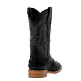 Mens Black Alligator Tail Print Leather Cowboy Boots Square Toe