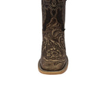 Mens Sand Cowboy Boots Floral Hand Toole Leather - Square Toe