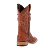 Mens Cognac Ostrich Quill Print Leather Cowboy Boots Square Toe