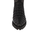 Mens Black Motorcycle Boots Crocodile Tail Print - J Toe