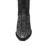 Mens Black Gray Snake Print Leather Cowboy Boots - Snip Toe