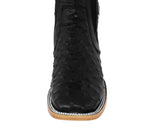 Mens Black Chelsea Boots Ostrich Print Leather - Square Toe