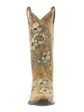 Womens Noruega Sand Leather Cowboy Boots Floral - Snip Toe