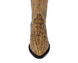 Mens Rustic Sand Alligator Tail Print Leather Cowboy Boots J Toe