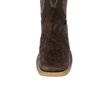 Mens Brown Cowboy Boots Floral Hand Toole Leather - Square Toe