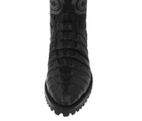 Mens Black Motorcycle Boots Crocodile Tail Print - Round Toe