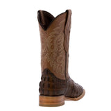 Mens Brown Alligator Tail Print Leather Cowboy Boots Square Toe - #130N