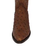 Mens Brown Ostrich Quill Print Leather Cowboy Boots J Toe