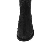 Mens Black Leather Cowboy Boots Alligator Back Print - Round Toe