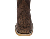 Mens Brown Cowboy Boots Crocodile Hand Tooled Leather - Square Toe