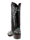 Womens Stella Black & Turquoise Leather Cowboy Boots - Snip Toe