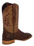 Mens Brown Alligator Back Print Leather Cowboy Boots Square Toe