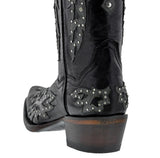 Womens Angels Black Leather Cowboy Boots Studded - Snip Toe