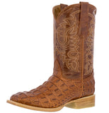 Mens Cognac Alligator Back Print Leather Cowboy Boots Square Toe