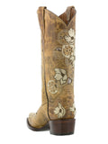 Womens Noruega Sand Leather Cowboy Boots Floral - Snip Toe