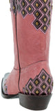 Womens Argyle Pink Cowboy Boots Studded Leather - Snip Toe