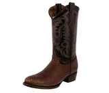 Mens Brown Snake Python Print Leather Cowboy Boots Round Toe