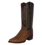 Mens Brown Ostrich Quill Print Leather Cowboy Boots J Toe