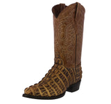 Mens Rustic Sand Alligator Tail Print Leather Cowboy Boots J Toe