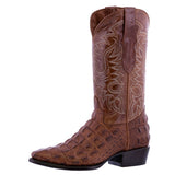 Mens Cognac Alligator Back Print Leather Cowboy Boots - J Toe