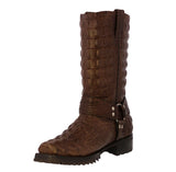 Mens Brown Motorcycle Boots Crocodile Back Print - Square Toe