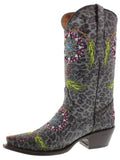 Women's Exotic Leopard Print Cowboy Boots Real Leather Dream Catcher Snip Toe