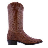 Mens Cognac Alligator Back Print Leather Cowboy Boots - J Toe