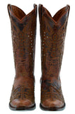 Womens Angels Cognac Leather Cowboy Boots Studded - Snip Toe