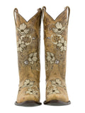 Womens Noruega Sand Leather Cowboy Boots Floral - Snip Toe