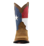 Mens Brown Texas Flag Leather Cowboy Boots Square Toe