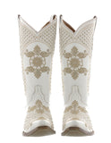 Womens Marfil White Wedding Cowboy Boots Studded - Snip Toe