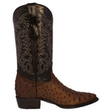 Mens Brown Ostrich Quill Print Leather Cowboy Boots J Toe