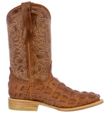 Mens Cognac Alligator Back Print Leather Cowboy Boots Square Toe