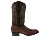 Mens Brown Snake Python Print Leather Cowboy Boots Round Toe