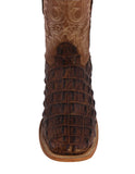 Mens Brown Alligator Back Print Leather Cowboy Boots Square Toe