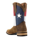 Mens Brown Texas Flag Leather Cowboy Boots Square Toe