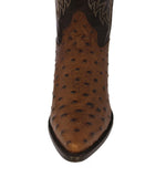 Mens Brown Ostrich Quill Print Leather Cowboy Boots J Toe