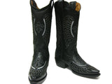 Womens Black Cowboy Boots Fleur-De-Lis & Wings Sequins - Snip Toe