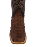 Mens Brown Alligator Back Print Leather Cowboy Boots Square Toe