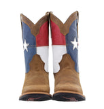 Mens Brown Texas Flag Leather Cowboy Boots Square Toe